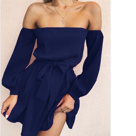 Just Like Friday Dresses & Skirts - My Angel Navy Off Shoulder Mini Dress